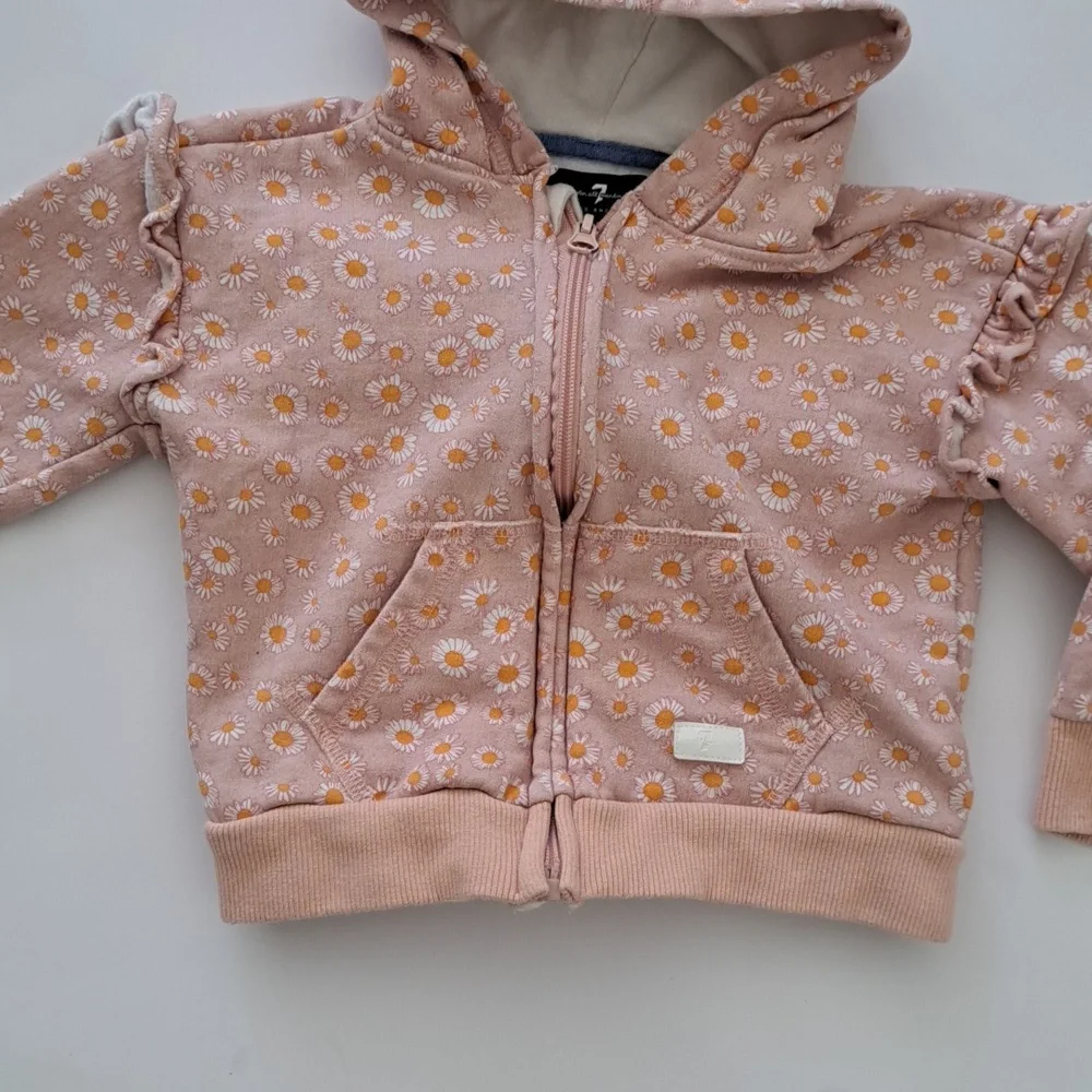 7 FOR ALL MANKIND PEACH SUNFLOWER Full Zip HOODIE JACKET SIZE  3T